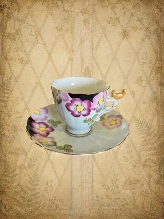 Shafford Other - SHAFFORD Vintage Black & Pink Mini Porcelain Tea Cup